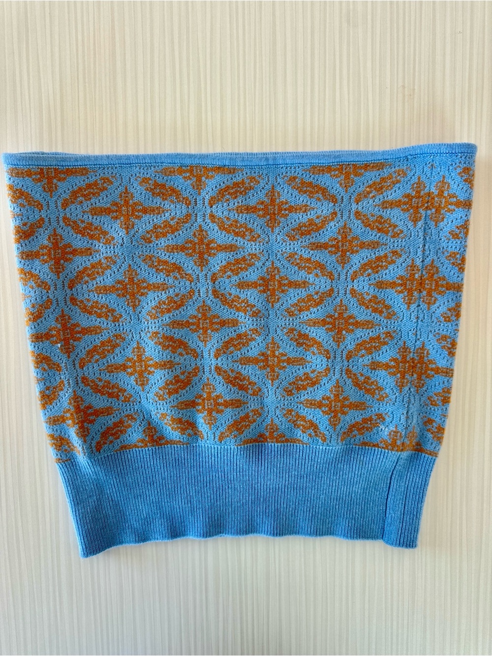 Free People Blue and Brown Knit Strapless Crop Top Medium